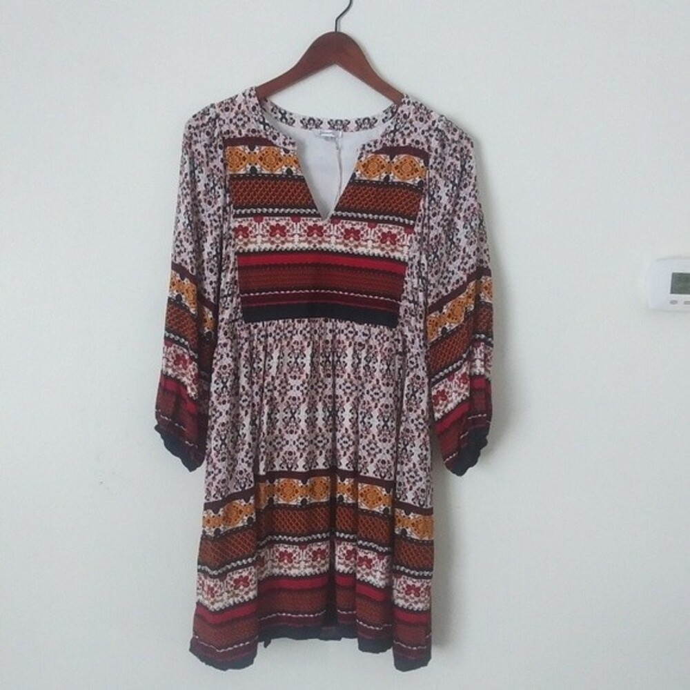 Jodifl Flowy Boho Mini Dress, Red Yellow & Blue AS IS